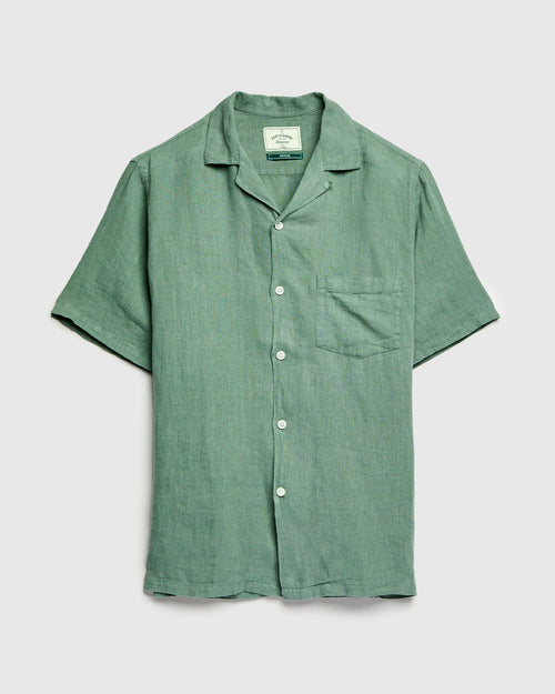 Linen Camp Collar Shirt in Dry Green