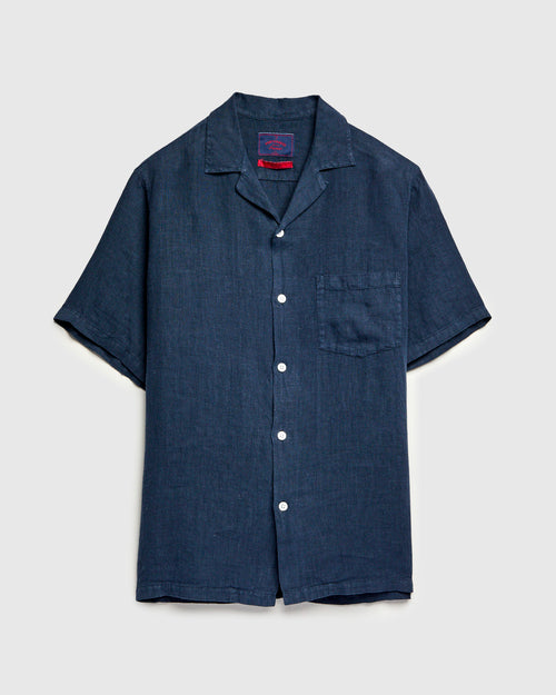 Linen Camp Collar Shirt in Navy