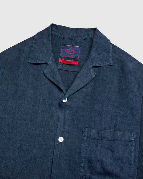 Linen Camp Collar Shirt in Navy