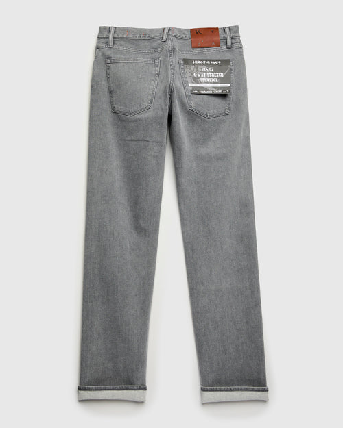 "Granite" 10.5oz Washed Grey Stretch Selvedge Denim - Hammer Straight