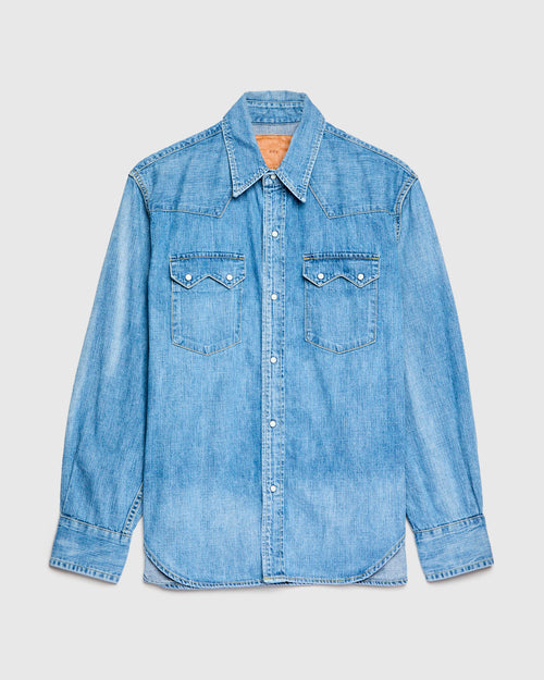 8.5oz Sawtooth Denim Western Shirt in Used Indigo