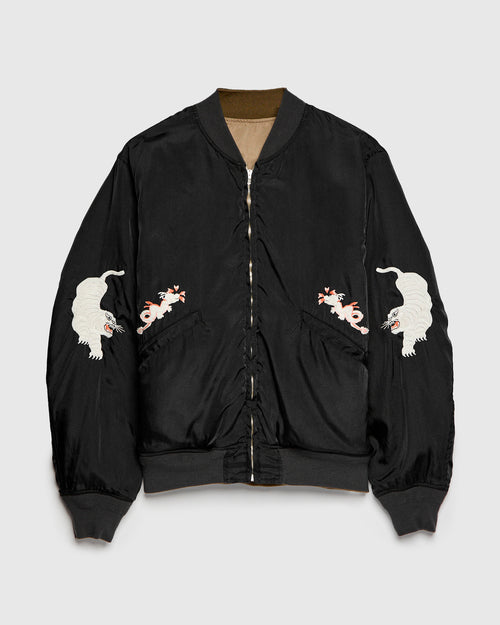 "Panther" Reversible Nylon Twill MA-1 Bomber Jacket in Brown
