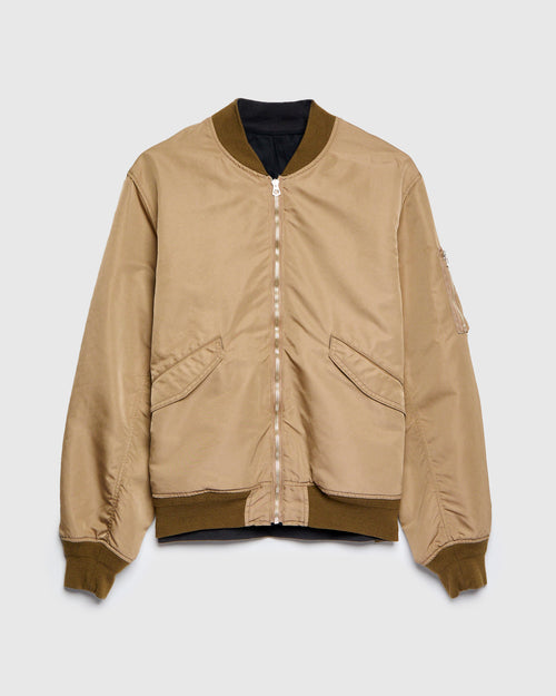 "Panther" Reversible Nylon Twill MA-1 Bomber Jacket in Brown