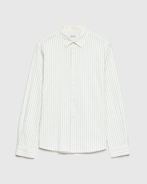 Seersucker Dirleton Shirt in Blue White Stripe