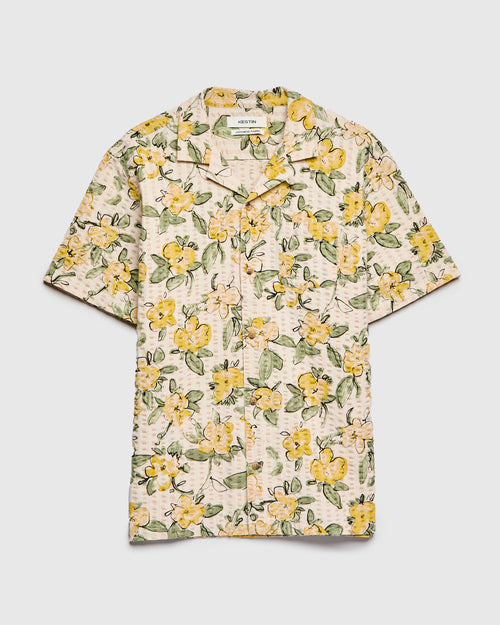 Seersucker Crammond Shirt in Ecru Yellow Floral Print