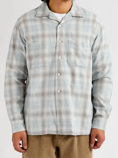 Open Collar Indigo Ombre Button-Down Shirt in Grey