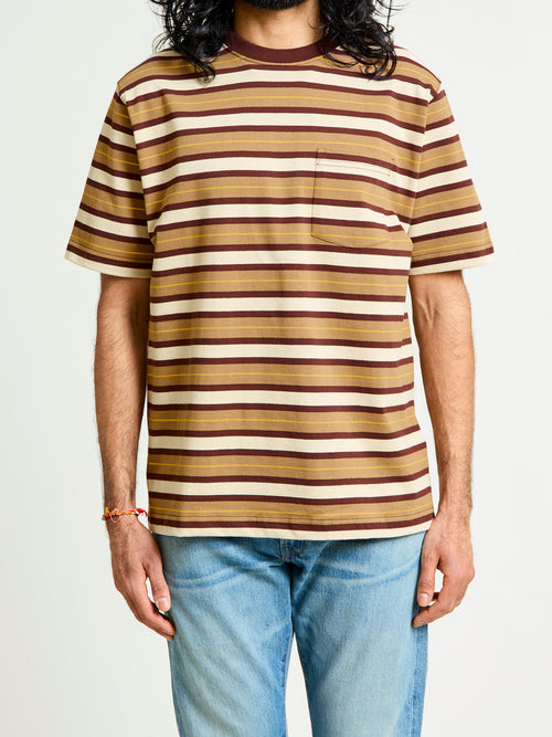 Multistripe Pocket T-Shirt in Light Brown
