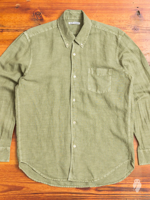 1950s Button Down Shirt in Olive Linen