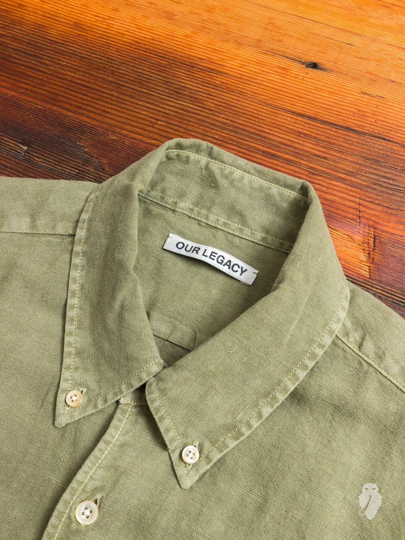 1950s Button Down Shirt in Olive Linen