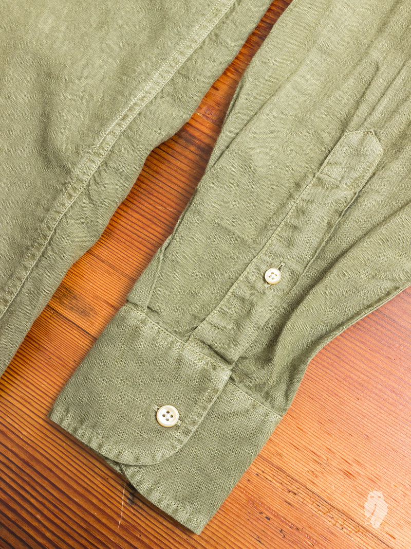 1950s Button Down Shirt in Olive Linen