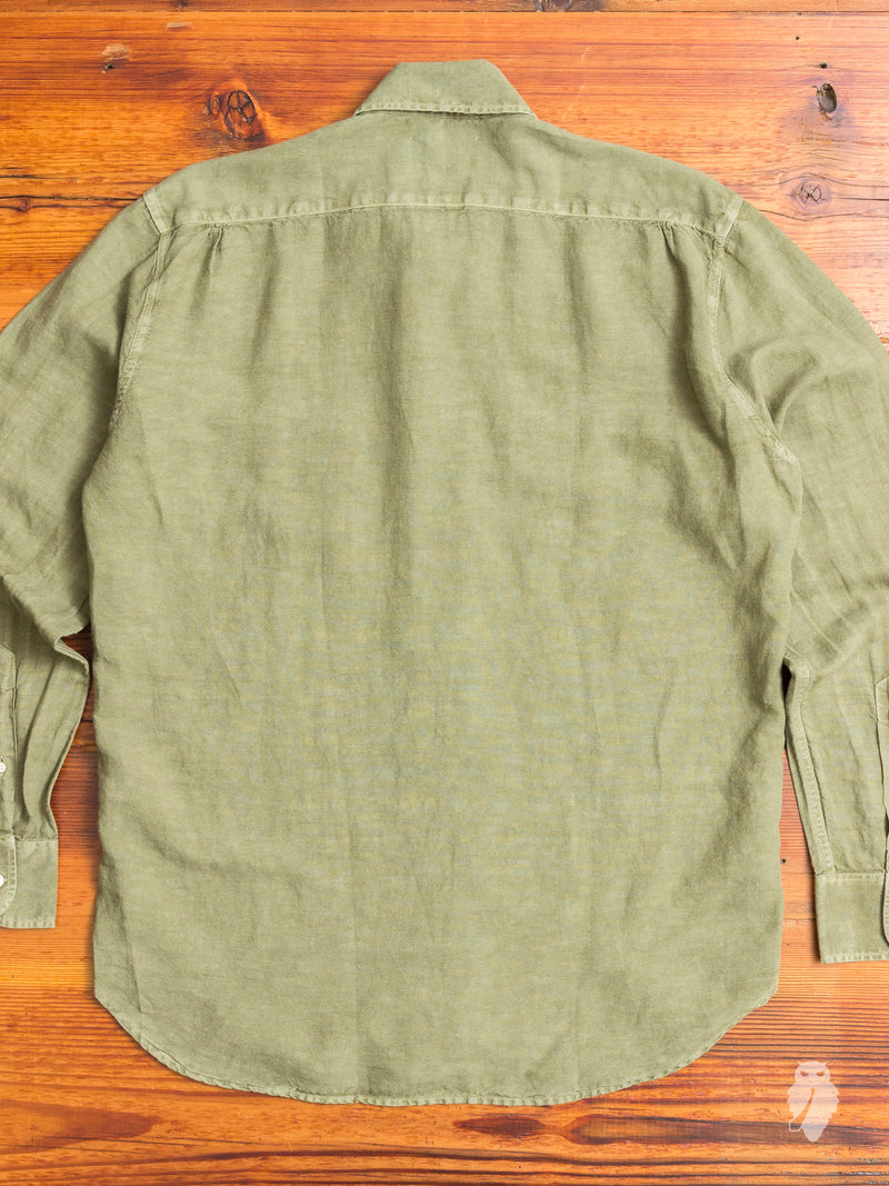 1950s Button Down Shirt in Olive Linen