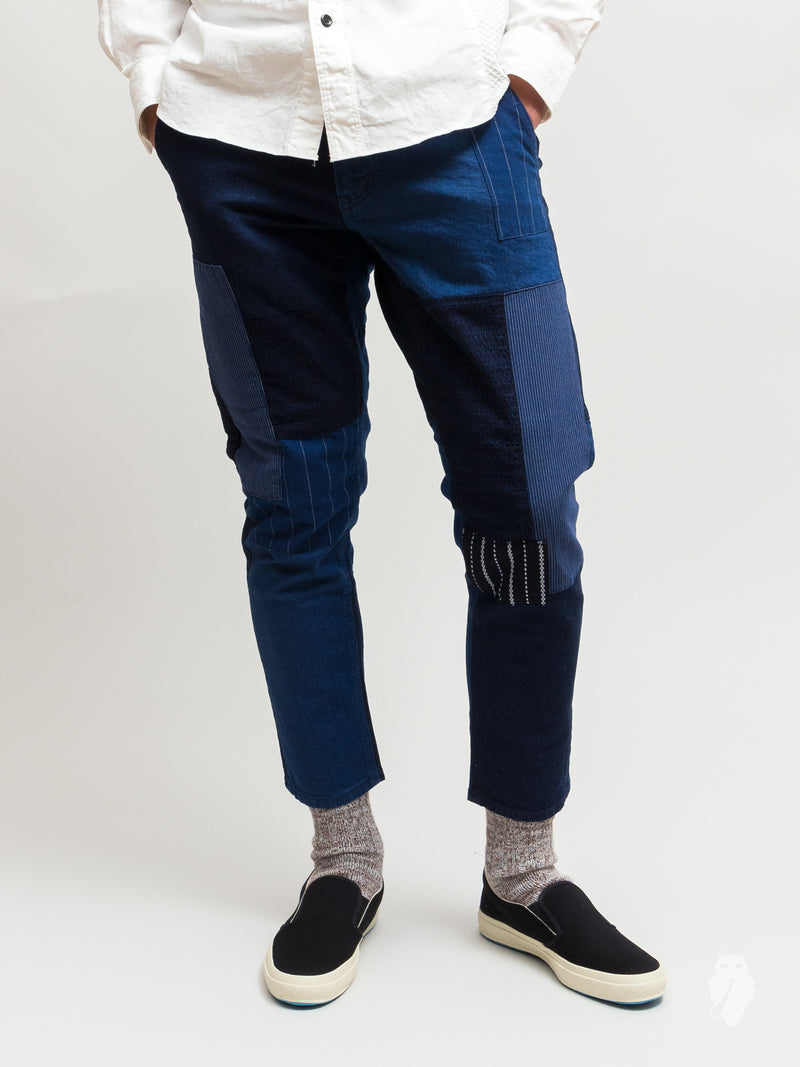 Denim Patchwork Pants in Indigo