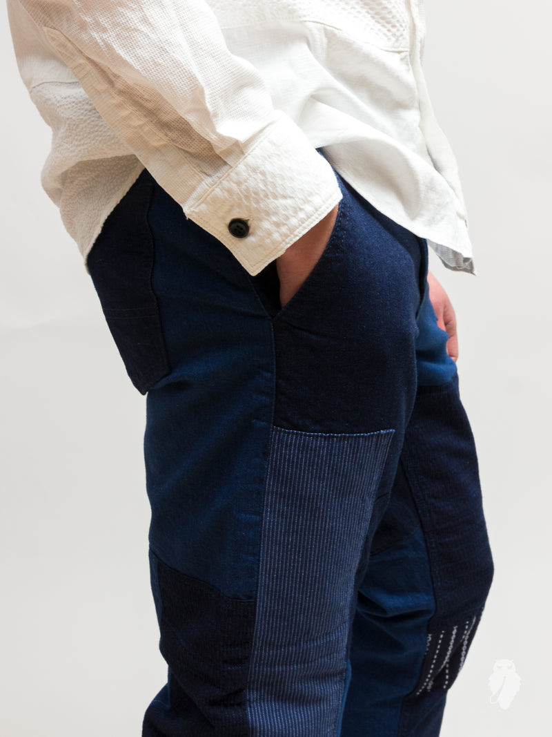 Denim Patchwork Pants in Indigo