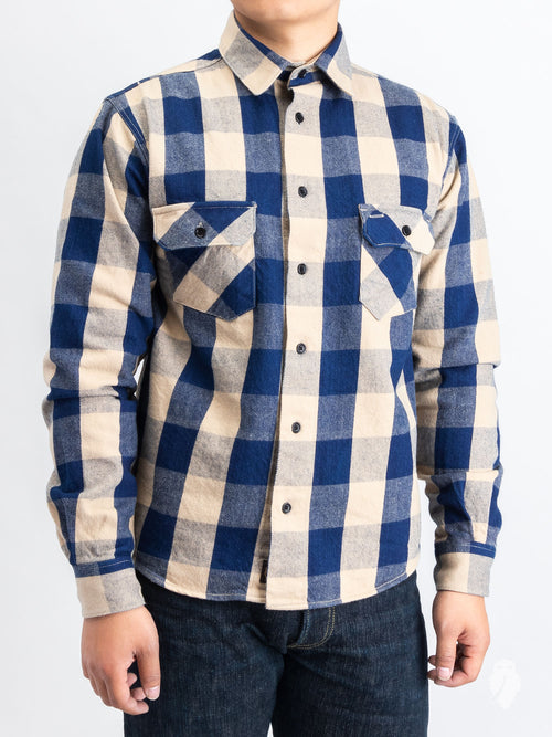 Norris Selvedge Flannel in Indigo/Beige