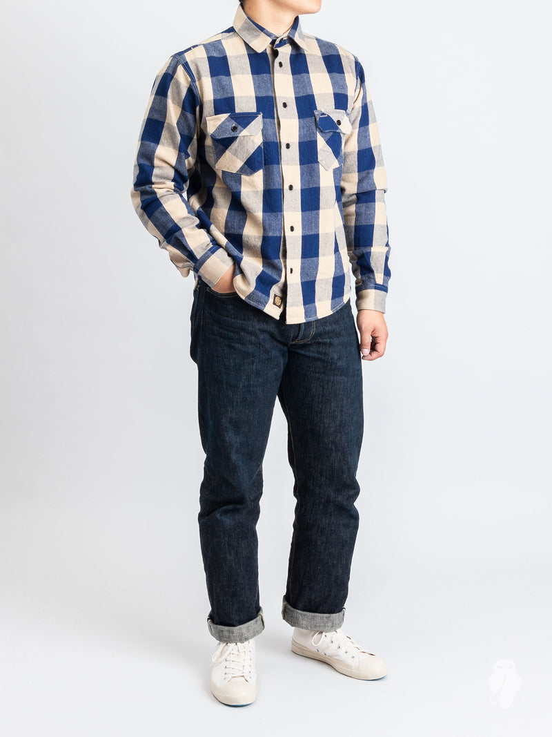 Norris Selvedge Flannel in Indigo/Beige