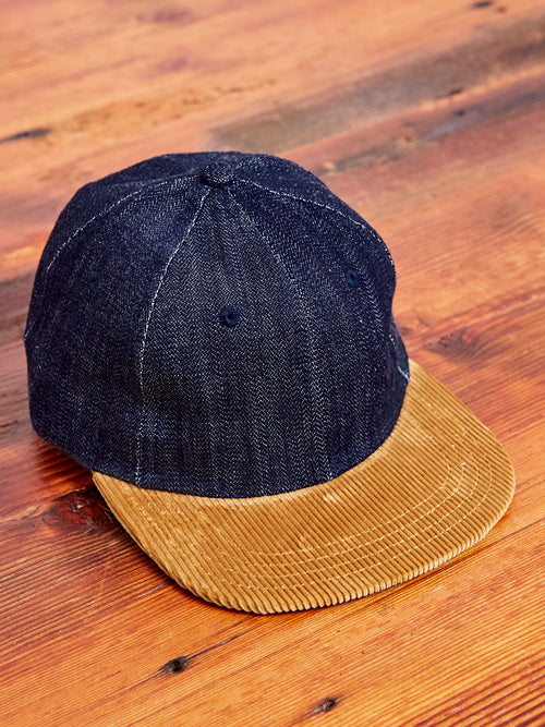 Baseball Hat in Indigo Denim Fawn Corduroy
