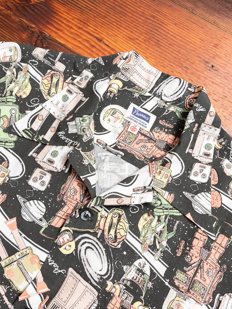Tin Robots Hawaiian Shirt in Black
