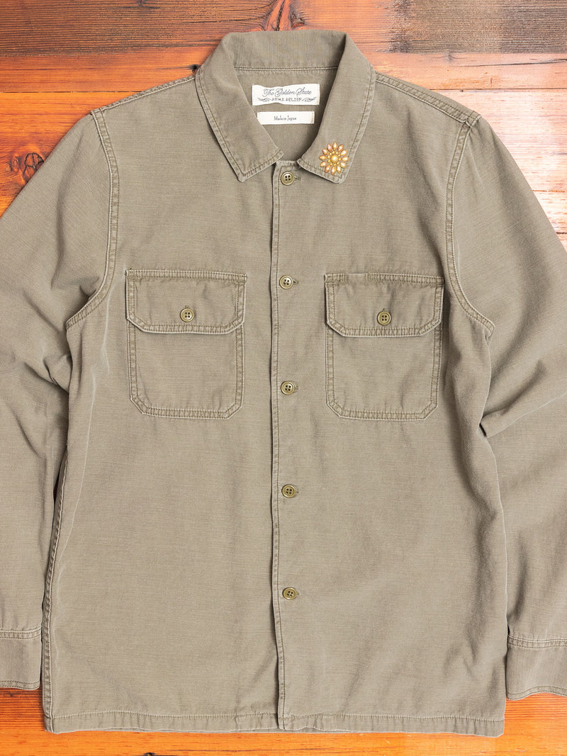 Military Flower Stud Shirt in Khaki