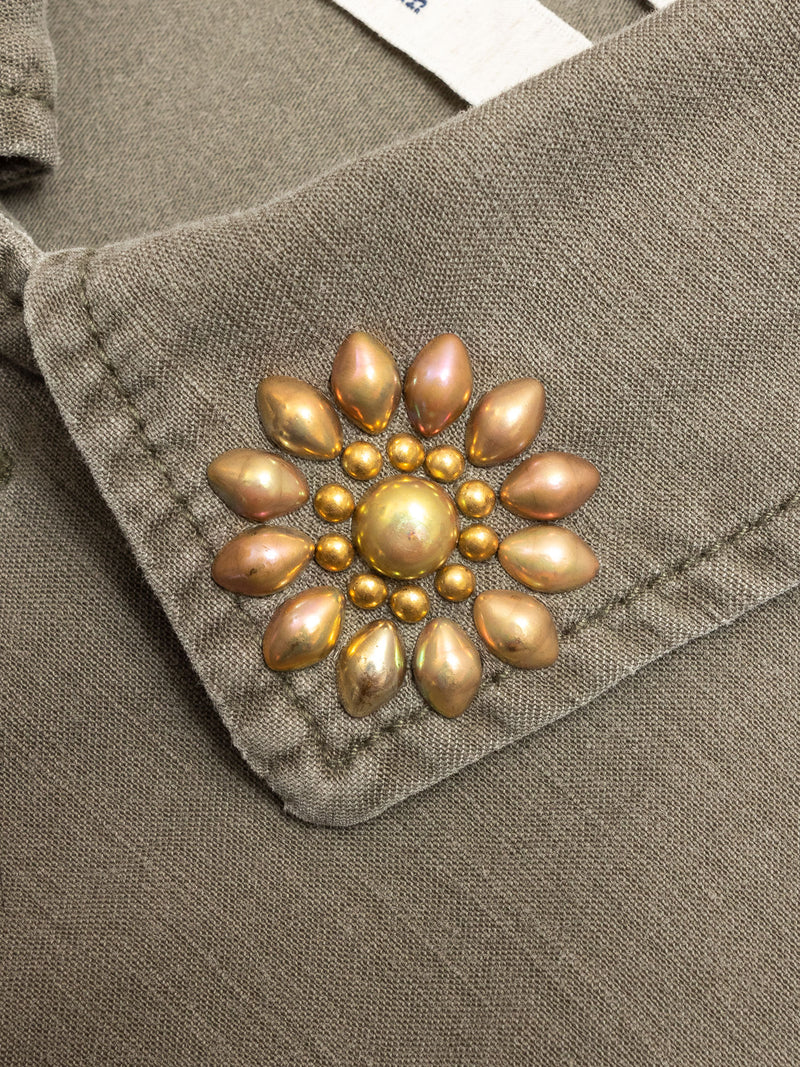 Military Flower Stud Shirt in Khaki