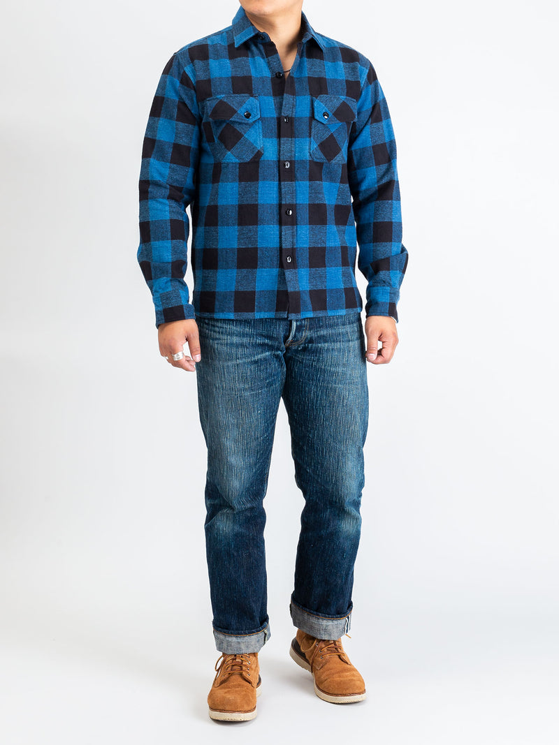 Crosscut Flannel in Indigo Buffalo Plaid