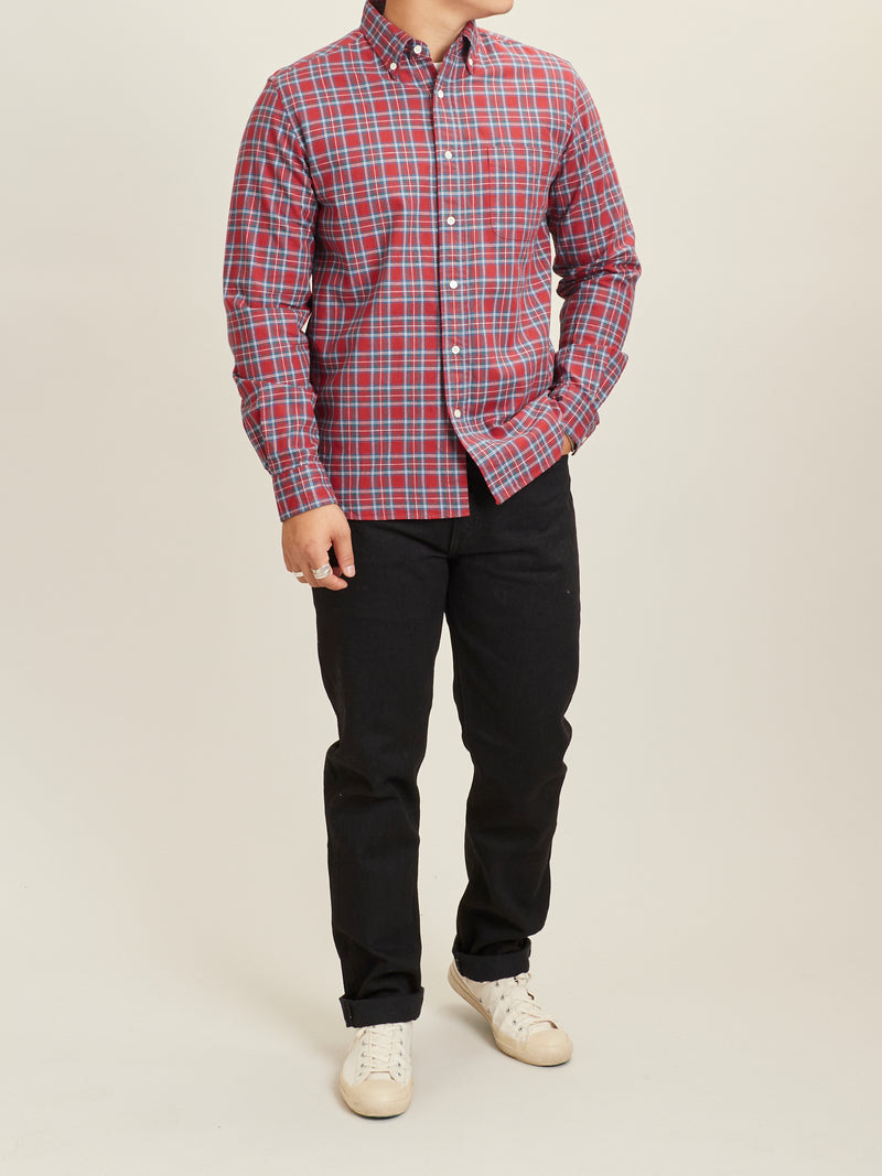 Indigo Check Button-Down Shirt in Red