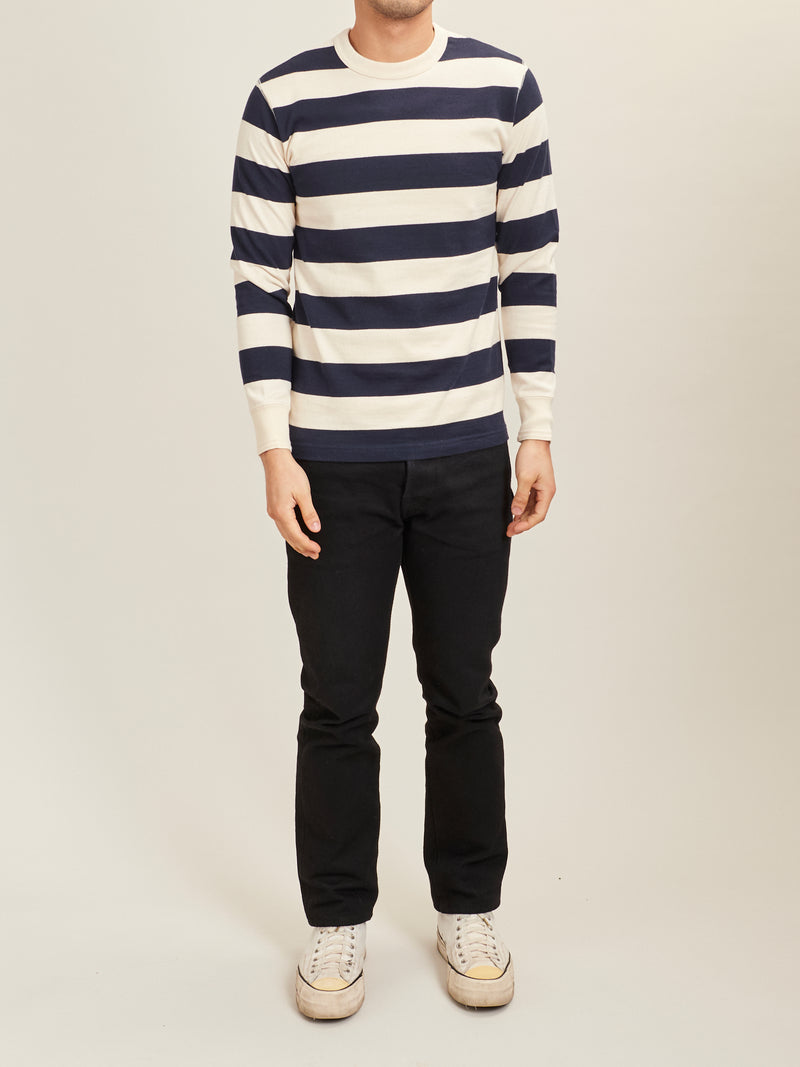 Striped Border Long Sleeve T-Shirt in Navy