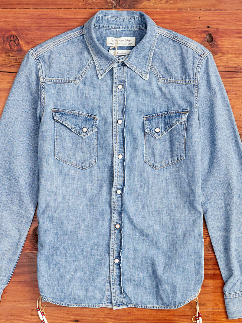 Natural Finish Denim Western Shirt in Distressed Indigo