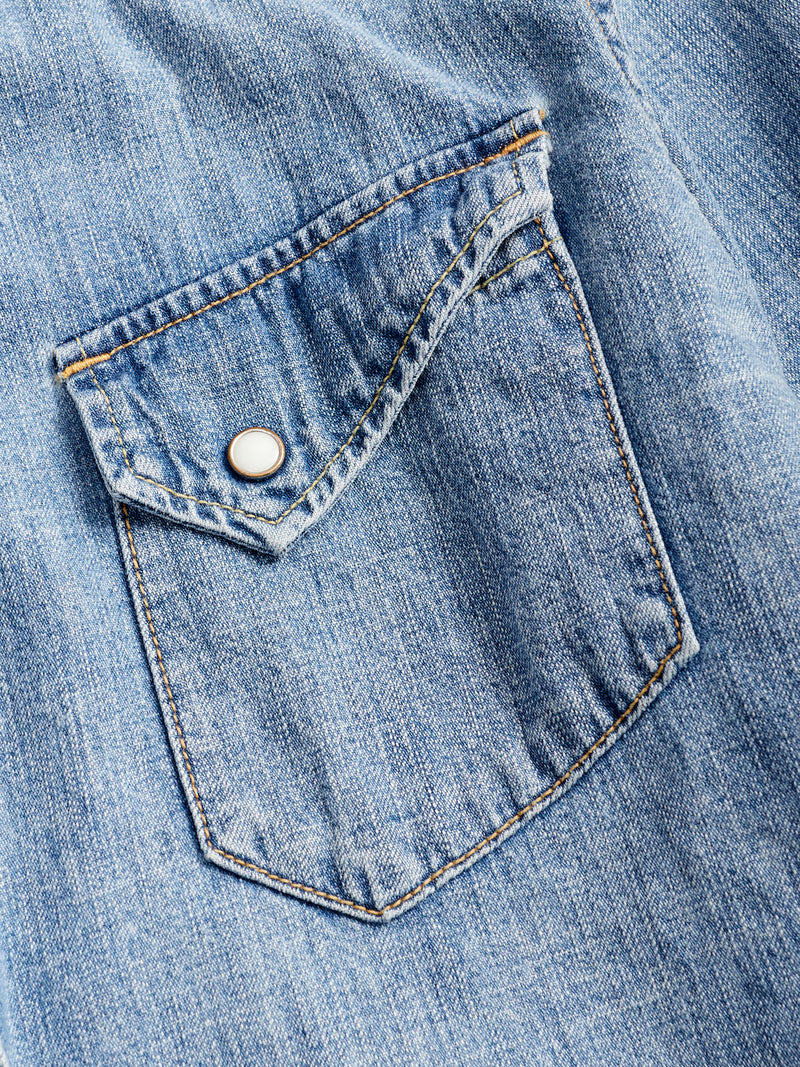Natural Finish Denim Western Shirt in Distressed Indigo