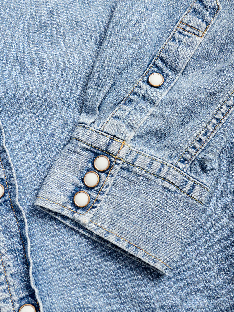Natural Finish Denim Western Shirt in Distressed Indigo