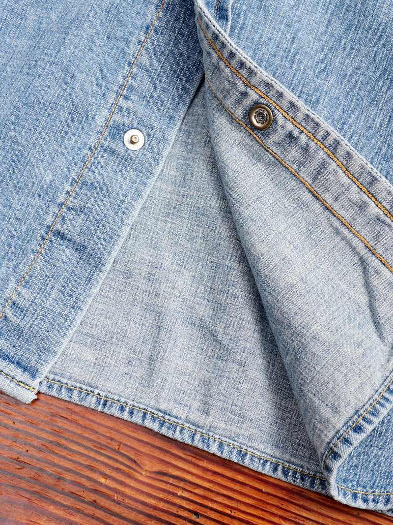 Natural Finish Denim Western Shirt in Distressed Indigo