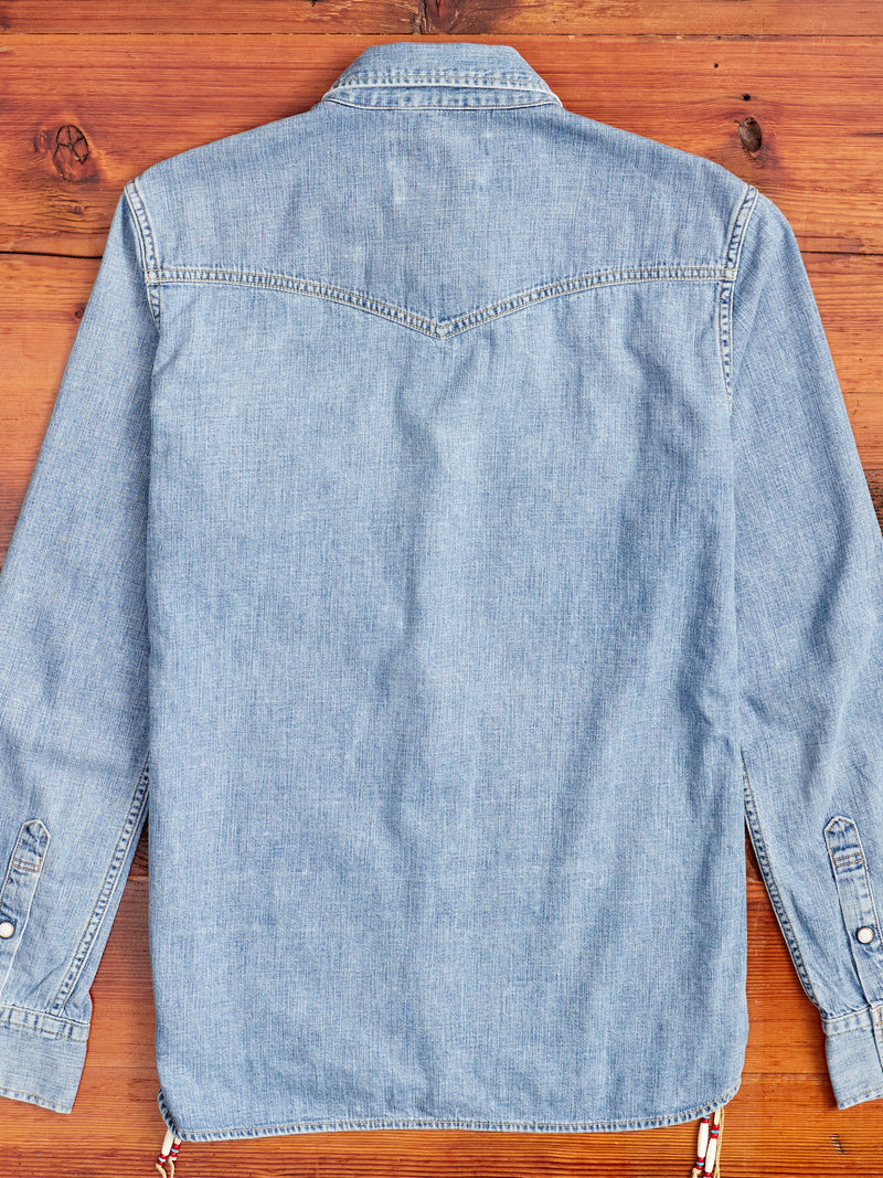 Natural Finish Denim Western Shirt in Distressed Indigo
