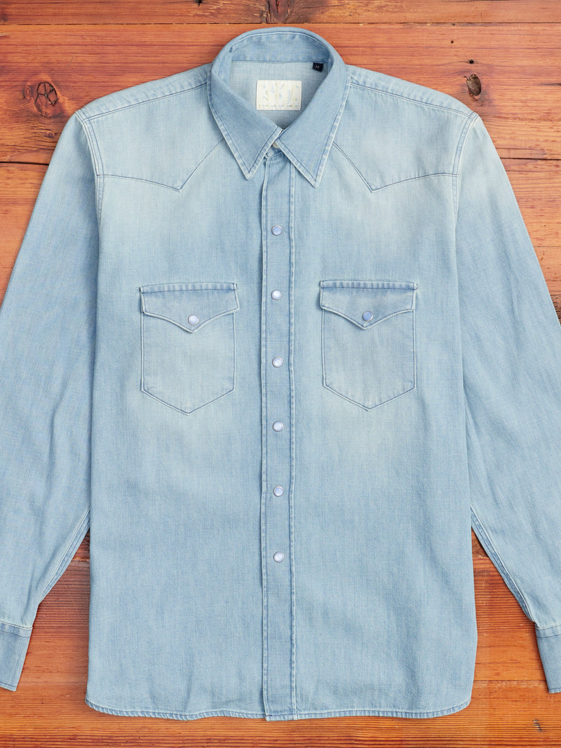 Pearl Snap Denim Shirt in Washed Indigo