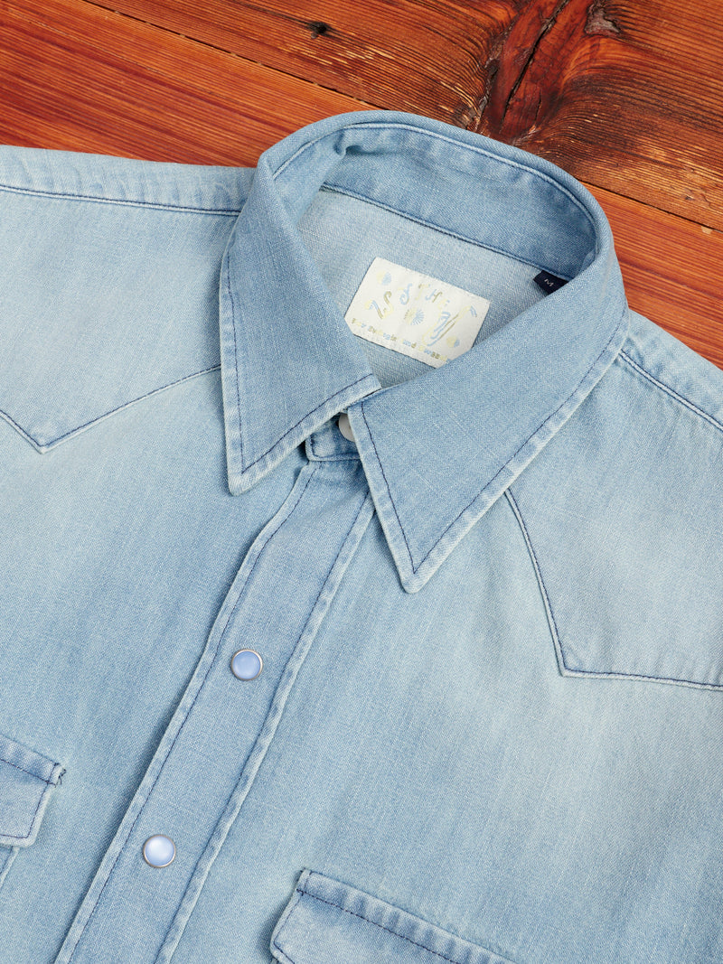 Pearl Snap Denim Shirt in Washed Indigo