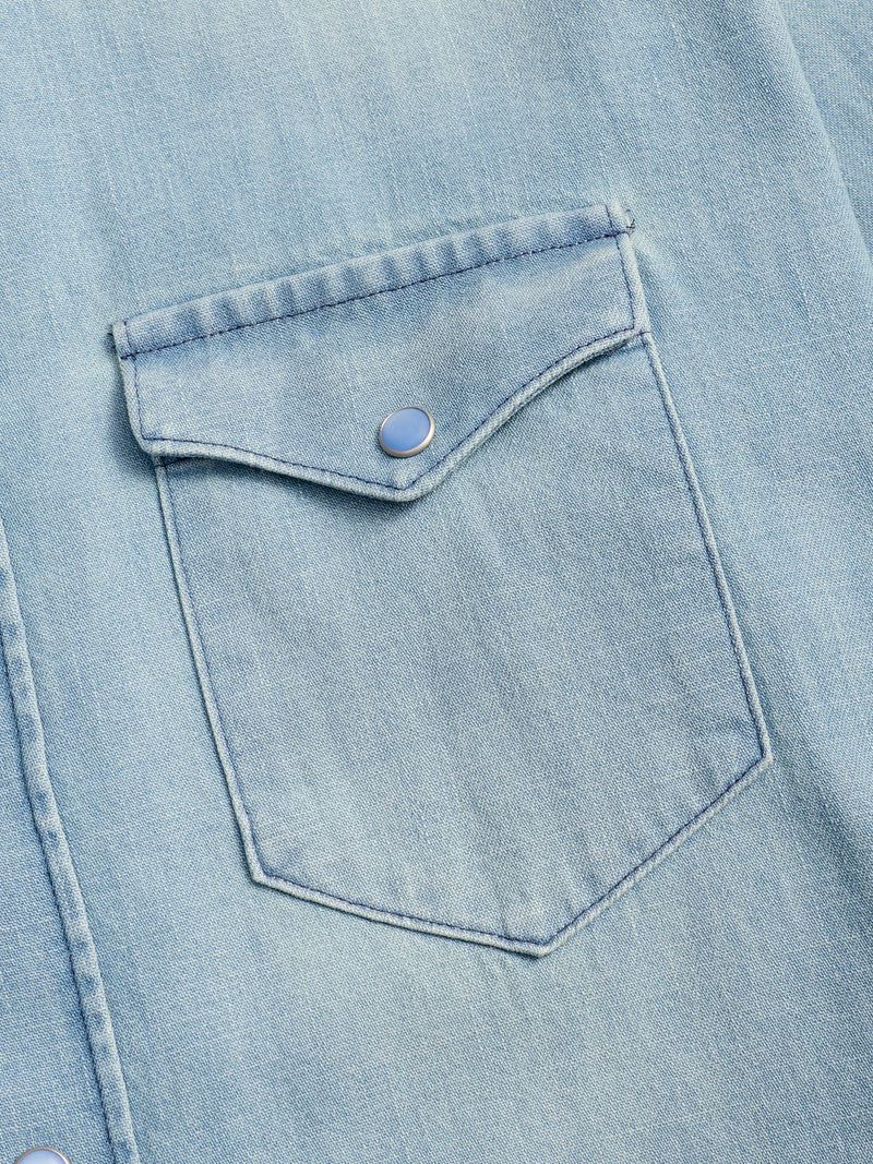 Pearl Snap Denim Shirt in Washed Indigo