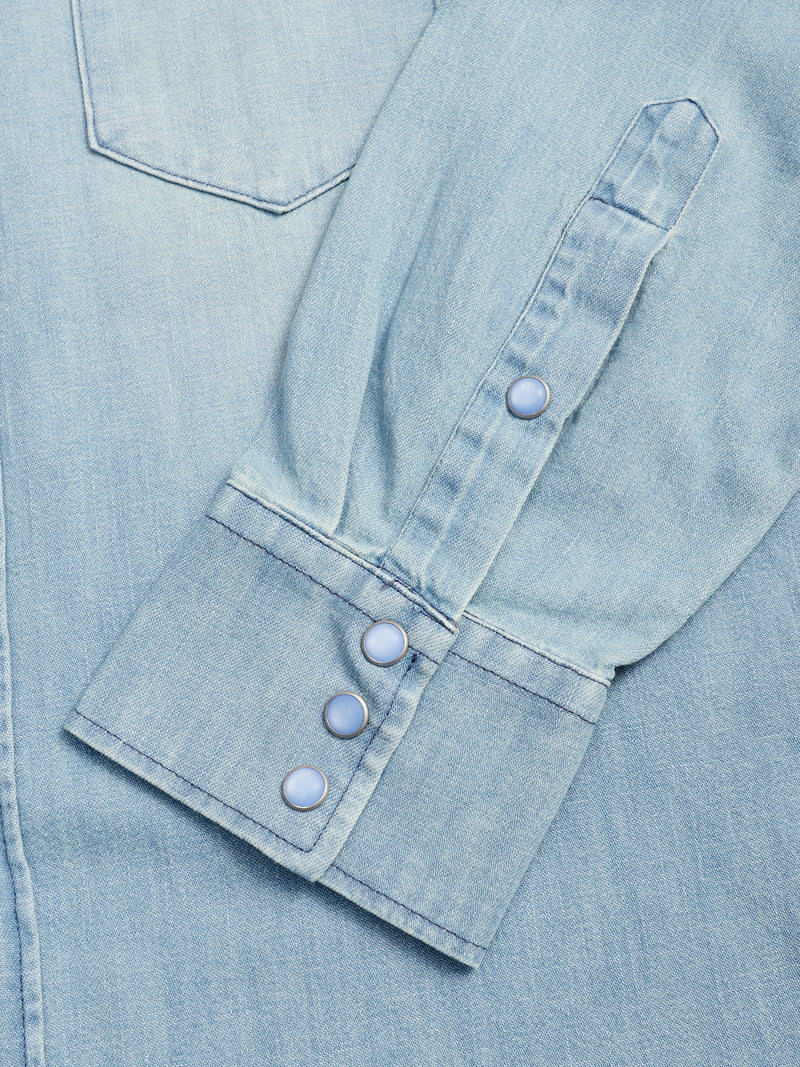Pearl Snap Denim Shirt in Washed Indigo