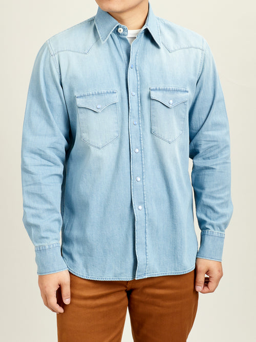 Pearl Snap Denim Shirt in Washed Indigo
