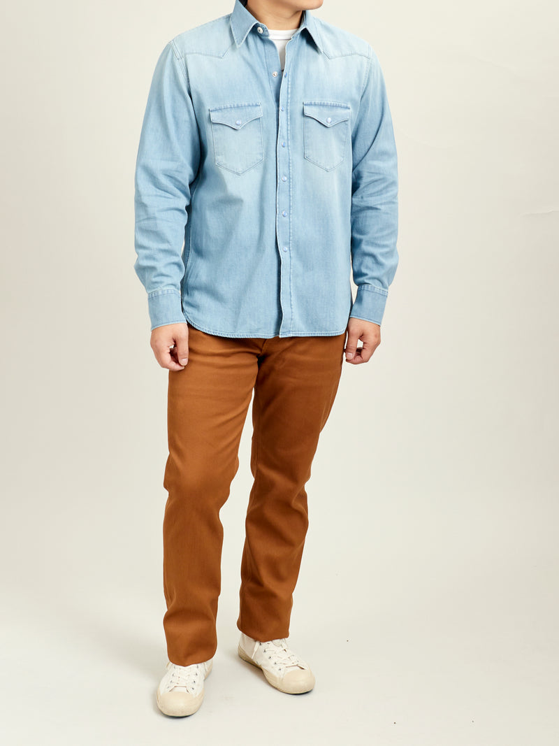 Pearl Snap Denim Shirt in Washed Indigo