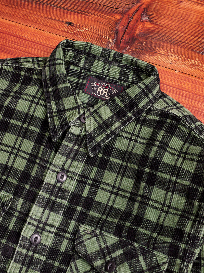 Printed Corduroy Work Shirt in Green/Black
