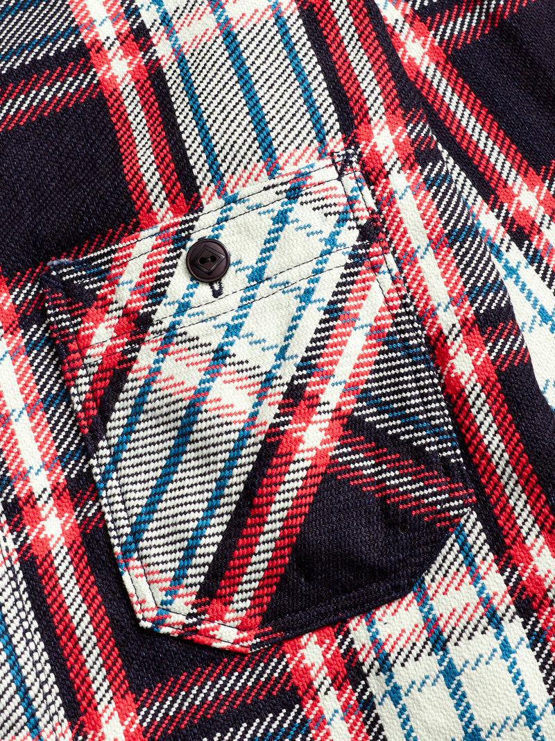 SIN22-01W Rope Dyed Flannel Shirt in Indigo/Red