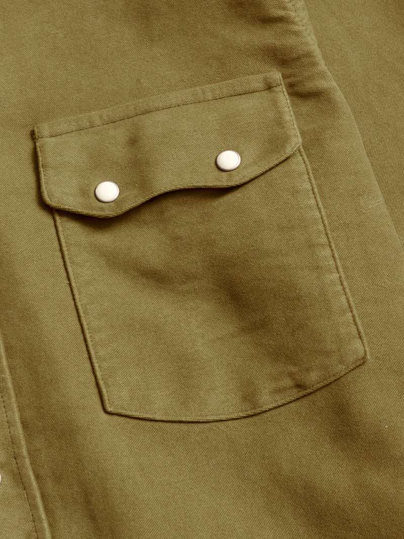 Moleskin Pearl Snap Shirt in Olive