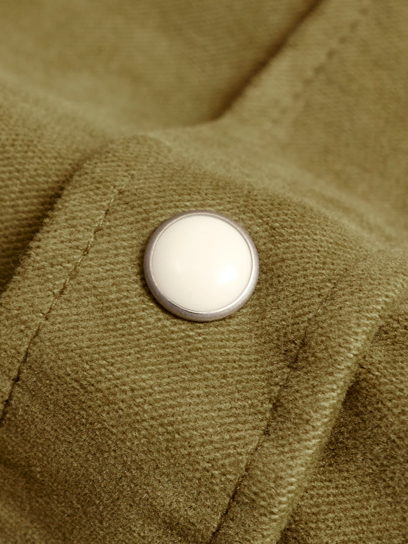 Moleskin Pearl Snap Shirt in Olive