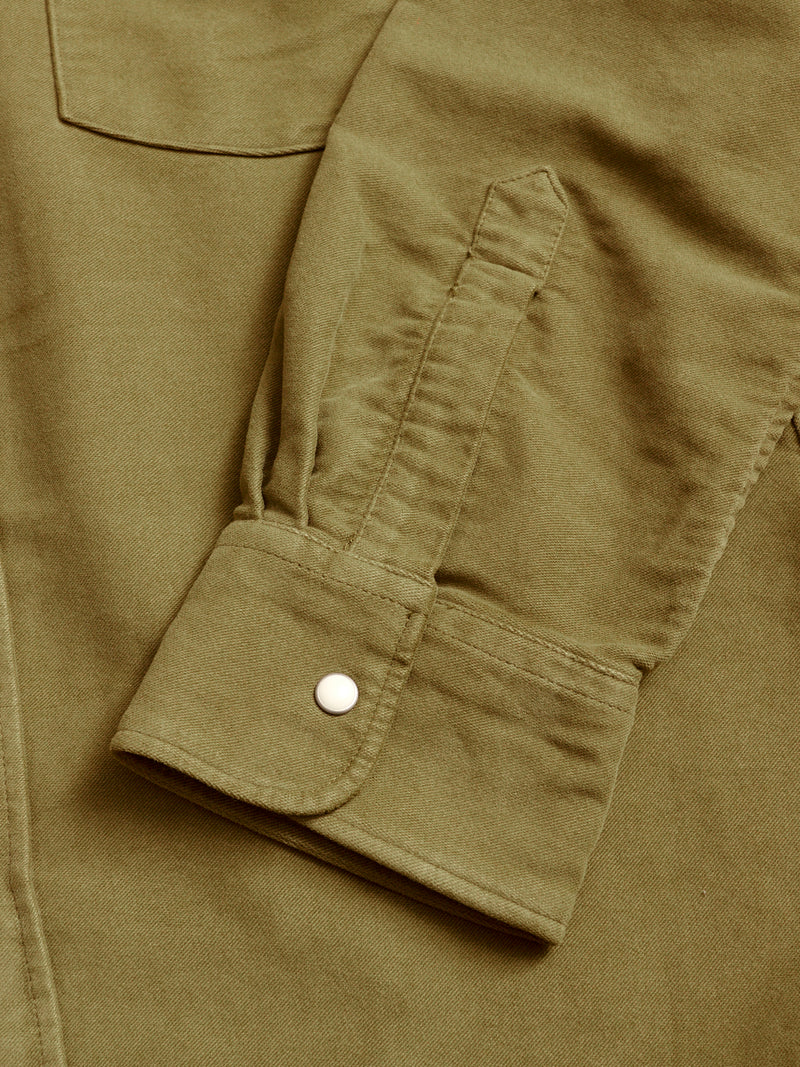 Moleskin Pearl Snap Shirt in Olive