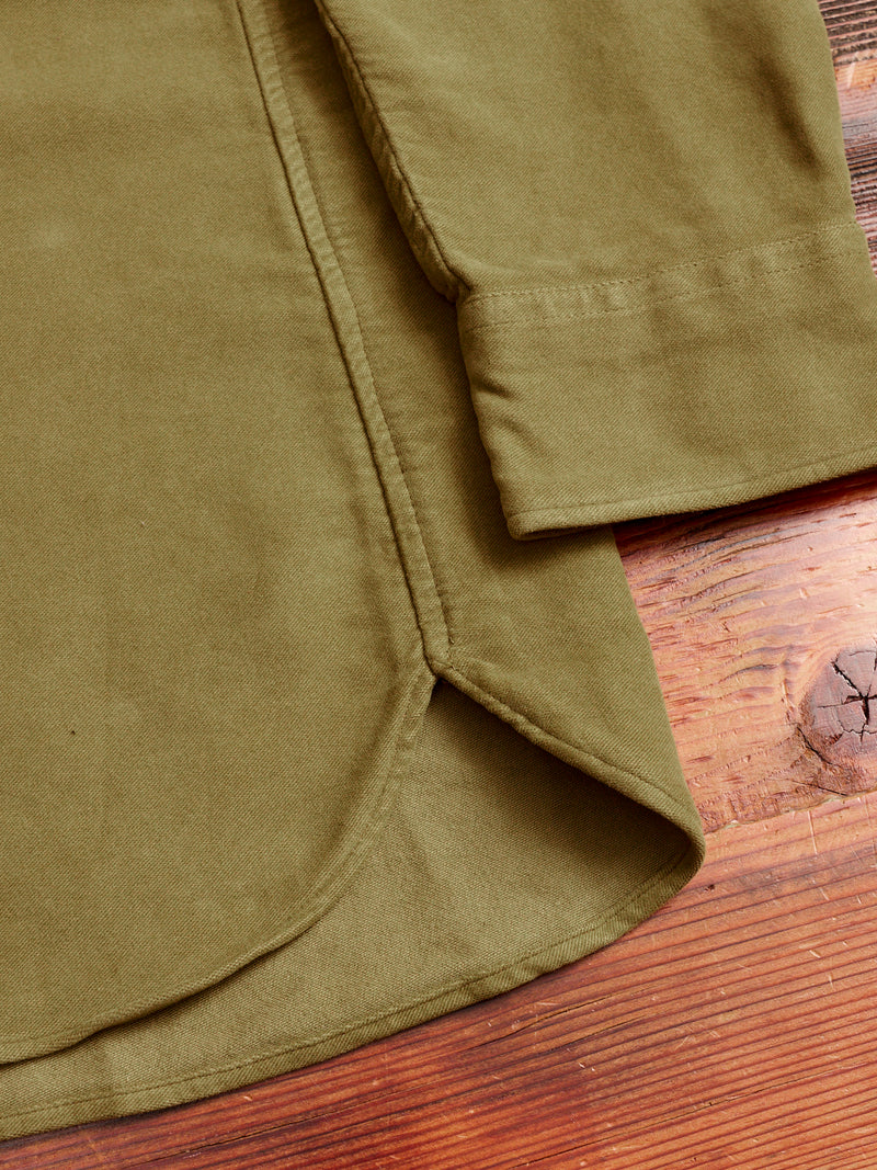 Moleskin Pearl Snap Shirt in Olive