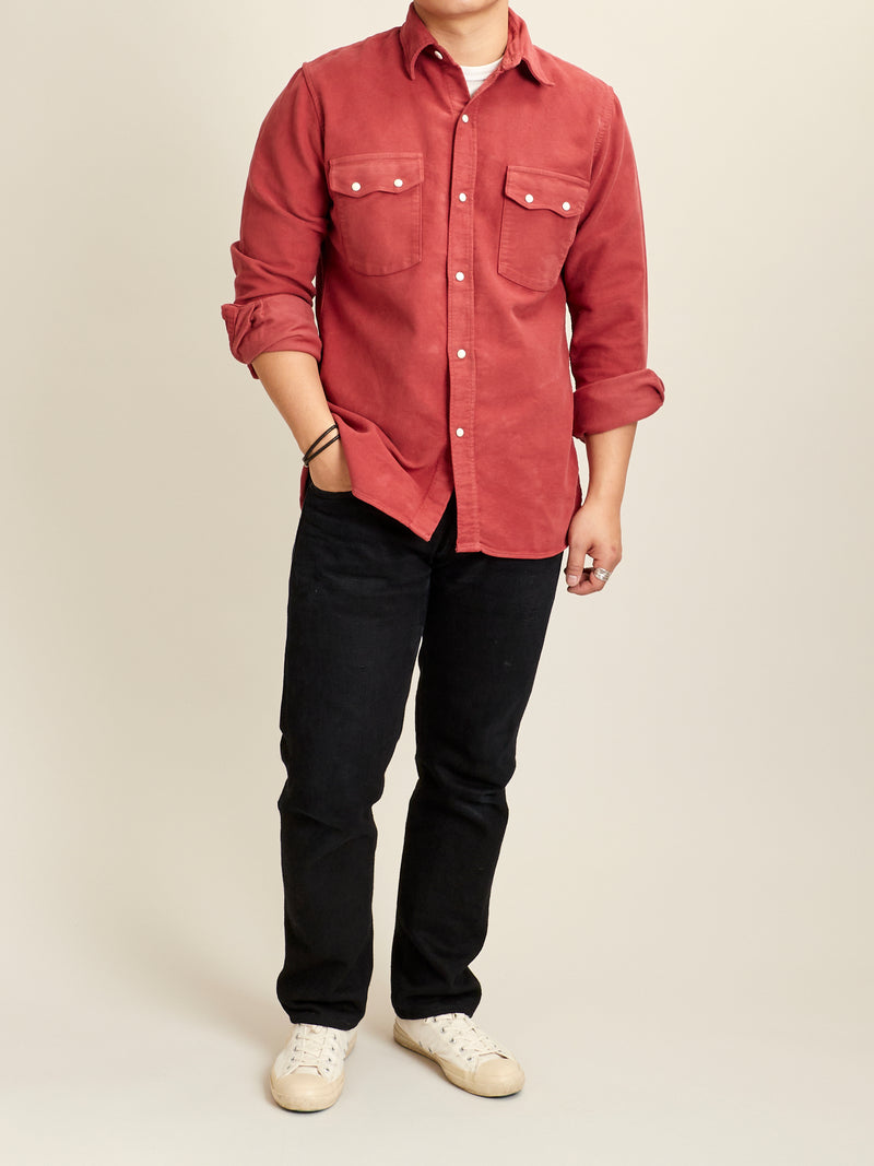 Moleskin Pearl Snap Shirt in Merlot