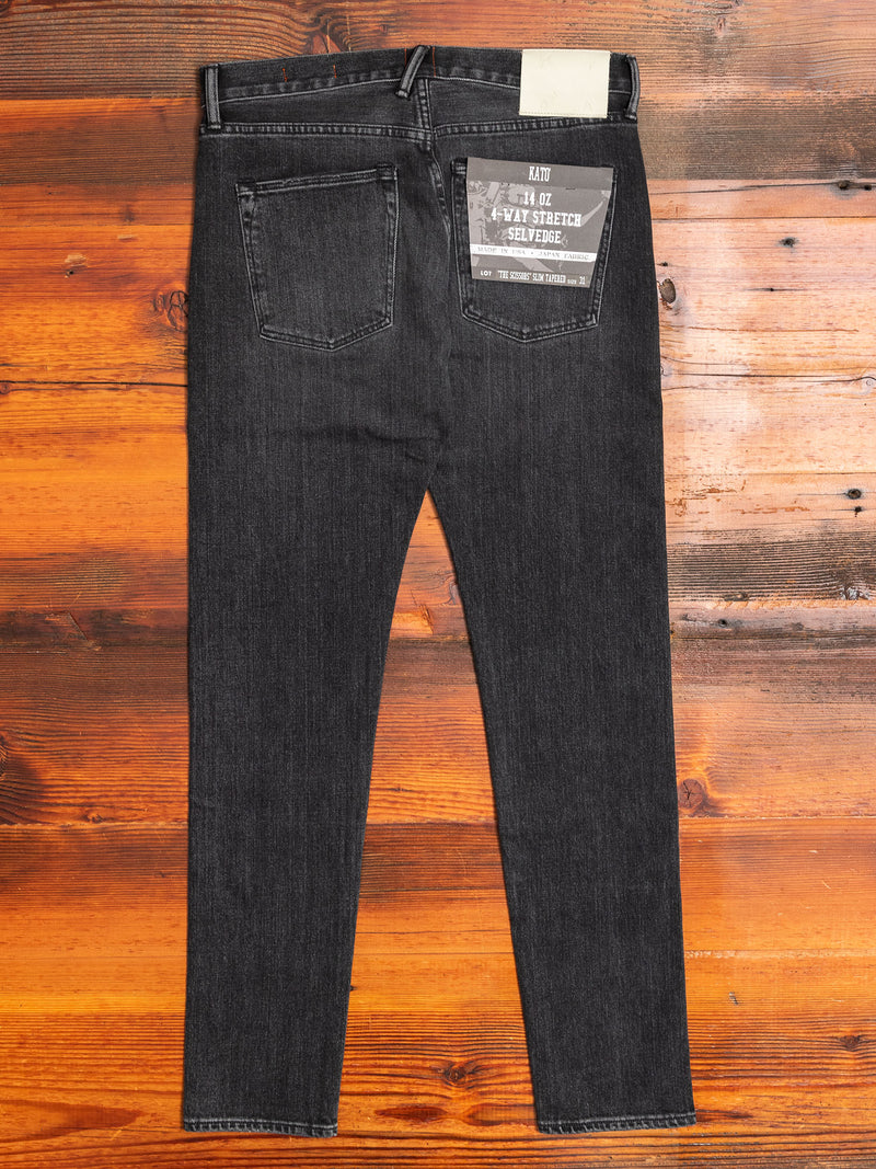 "Noel" 14oz Washed Black Stretch Selvedge Denim - Scissors Slim Tapered