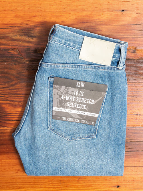 "Geddy" 14oz Washed Indigo Stretch Selvedge Denim - Scissors Slim Tapered