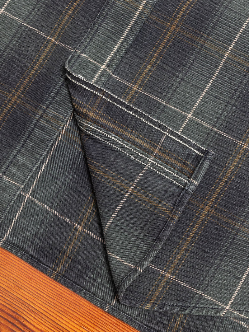 730WS Heavy Washed Flannel Shirt in Olive Check