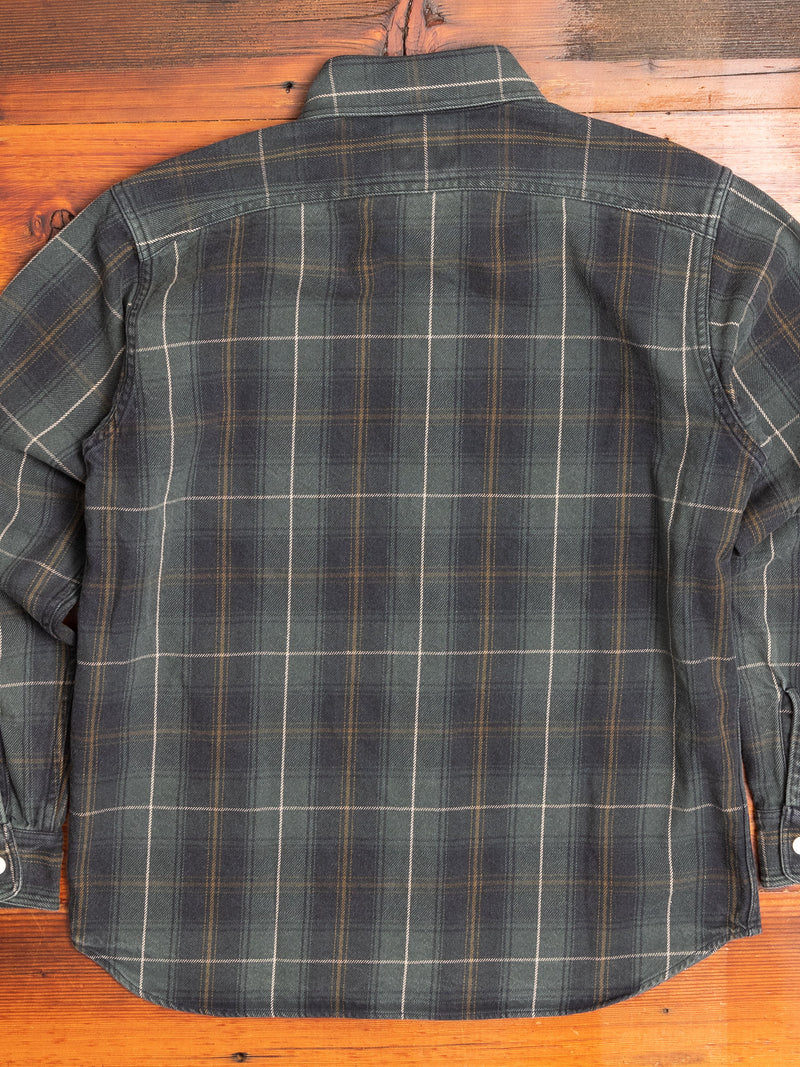 730WS Heavy Washed Flannel Shirt in Olive Check