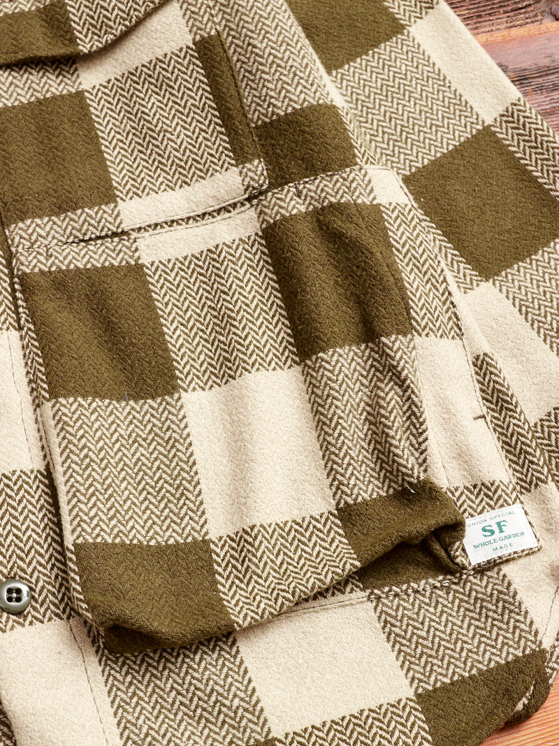 Digs Crew Half Shirt in Olive Herringbone Check