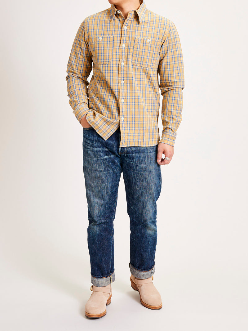 Cody Work Shirt in Tan/Indigo